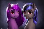  black_hair blue_hair duo equine eyebrows eyelashes fan_character fangs female feral hair l1nkoln mammal my_little_pony pink_eyes purple_hair simple_background smile 