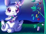  cherry_blossom chest_tuft cute eating female fur jewelpet lagomorph long_ears mammal mrsorange night plant rabbit ruby_(jewelpet) sanrio sitting solo star tanabata tuft white_fur 