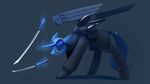  absurd_res blue_eyes clothed clothing equine fan_character feral hi_res horn male mammal melee_weapon my_little_pony simple_background solo sword underpable unicorn weapon 
