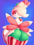  anthro blush butt clothed clothing looking_at_viewer looking_back lurantis nintendo pants_down partially_clothed pok&eacute;mon pussy sirredbenjamin solo standing video_games 
