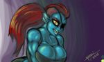  2016 anthro big_breasts breasts cleavage clothed clothing female fish marine omnishambles_(artist) solo undertale undyne video_games 