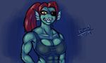  2015 abs anthro big_breasts breasts cleavage clothed clothing female fish marine omnishambles_(artist) solo undertale undyne video_games 