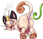  alpha_channel blue_eyes blush fangs feather hindpaw male meowth nintendo open_mouth paws plain_background pok&#233;mon pokemon tartii transparent_background video_games 