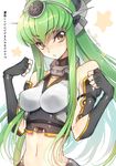  :o bangs bare_shoulders black_gloves blush breasts c.c. clenched_hands code_geass collar collarbone commentary_request cosplay covered_nipples creayus crop_top directional_arrow elbow_gloves eyebrows_visible_through_hair fingerless_gloves gloves green_hair headgear impossible_clothes impossible_shirt kantai_collection long_hair looking_at_viewer medium_breasts midriff nagato_(kantai_collection) nagato_(kantai_collection)_(cosplay) navel open_mouth shiny shiny_skin shirt sleeveless star stomach straight_hair translation_request tsurime twitter_username underbust upper_body very_long_hair yellow_eyes 