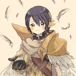  alfonse_(fire_emblem) armor bad_id bad_pixiv_id beckoning beige_background blonde_hair blue_eyes blue_hair blush cape feathers fire_emblem fire_emblem_heroes gloves male_focus multicolored_hair outstretched_hand simple_background solo two-tone_hair upper_body yataba 
