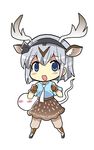  :d animal_ears axis_deer_(kemono_friends) axis_deer_(kemono_friends)_(cosplay) blue_eyes blue_shirt blush_stickers boots clenched_hands colonel_aki cosplay gloves hair_ribbon hairband hands_up horns kemono_friends konpaku_youmu konpaku_youmu_(ghost) moose_ears moose_tail necktie open_mouth pants pants_under_skirt ribbon shirt shoes short_hair short_sleeves silver_hair skirt smile tail touhou white_background 