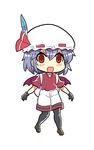  :d backpack bag colonel_aki cosplay gloves hat hat_feather kaban_(kemono_friends) kaban_(kemono_friends)_(cosplay) kemono_friends lavender_hair looking_at_viewer mob_cap open_mouth pantyhose pantyhose_under_shorts pillow_hat red_eyes red_shirt remilia_scarlet shirt shoes shorts sidelocks smile solo t-shirt touhou white_background wings 