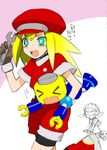  blonde_hair green_eyes hot_pants red_hat rockman rockman_dash roll_caskett servebot tron_bonne 