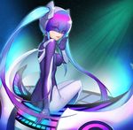  bad_id bad_pixiv_id black_bodysuit blue_eyes blue_hair blush bodysuit dj_sona eyebrows_visible_through_hair hair_ornament helmet highres league_of_legends lee_seok_ho long_hair looking_at_viewer looking_back open_mouth smile solo sona_buvelle tongue tongue_out twintails visor 
