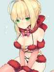  alternate_color blonde_hair blush breasts cleavage cosplay dangerous_beast dress elbow_gloves fate/extra fate_(series) gloves hair_intakes large_breasts mash_kyrielight mash_kyrielight_(cosplay) munuko nero_claudius_(fate) nero_claudius_(fate)_(all) red_dress solo tears thighhighs 