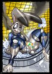  2016 anthro big_butt breasts butt city clothed clothing comic digital_media_(artwork) disney female fight hi_res judy_hopps knocked_out lagomorph mammal police_uniform rabbit saliant skimpy solo thick_thighs torn_clothing underwear uniform water wet zootopia 