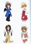  animal_ears apron artbook bangs beads black_eyes black_hair black_wings blonde_hair brown_eyes brown_hair chibi choker feathered_wings formal fox_ears fox_tail hakama haruka_(tactics) highres ichinomiya_kantarou japanese_clothes kimono kinoshita_sakura long_hair looking_at_viewer maid_headdress multiple_boys prayer_beads red_eyes scan short_hair smile sugino_(tactics) tactics tail tengu traditional_media tray waitress white_wings wings youko_(tactics) 