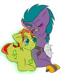  ambigious_gender clothing cuddling duo earth_pony equine fallout fallout_equestria fan_character feral flirting friendship_is_magic ghoul glowing_one horse jolliapplegirl mammal my_little_pony pony rad_x raider slit_throat starbeam undead video_games 