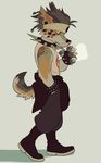  4_fingers akitamonster anthro canine clothed clothing collar dog drinking male mammal solo standing 