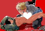  2boys boots bottomless gangsta licking lifting lying male_focus multiple_boys muscle nicolas_brown nipples restrained saliva tongue tongue_out undressing worick_arcangelo yaoi 
