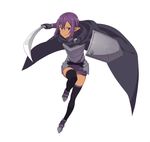 armor armored armored_boots belt black_legwear boots brown_eyes dark_skin dress full_body holding holding_sword holding_weapon kizmel leg_up looking_at_viewer official_art pointy_ears purple_dress purple_hair shield short_dress short_hair_with_long_locks sidelocks simple_background smile solo standing sword sword_art_online sword_art_online:_code_register thighhighs weapon white_background 