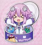  &gt;_&lt; absurdres can character_name closed_eyes d-pad d-pad_hair_ornament dogoo hair_ornament highres neptune_(choujigen_game_neptune) neptune_(series) official_art one_eye_closed purple_hair short_hair smile solo tsunako 