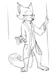  anthro canine disney female fox fur hi_res mammal mature_female monochrome mrs_wilde nude pussy solo standing visiti water zootopia 