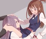  2girls brown_hair kagari_atsuko lavender_hair little_witch_academia multiple_girls sucy_manbabalan yuri 