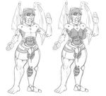  breasts dannyg duo featureless_breasts female greyscale machine male monochrome robot sketch solo standing wide_hips wings 