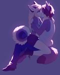  akitamonster anthro blonde_hair canine clothed clothing duo female hair killing kneeling male mammal purple_background simple_background sitting 