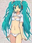  1girl aqua_eyes aqua_hair bikini hatsune_miku headset kumappus looking_at_viewer solo twintails very_long_hair vocaloid 