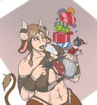  animal_humanoid anthro bovine breasts canine clothed clothing cow_humanoid dannyg duo female fur gift hair horn humanoid male mammal muscular open_mouth 