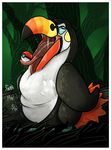  abdominal_bulge ambiguous_gender avian bird digestion finalroar forced forest looking_at_viewer nintendo open_mouth pok&eacute;ball pok&eacute;mon saliva text tongue tongue_out toucan toucannon tree video_games vore 