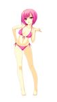  :o bangs bare_legs bare_shoulders barefoot beatmania beatmania_iidx bikini breasts eyebrows_visible_through_hair front-tie_top full_body hand_on_hip highres kinoshita_ichi looking_at_viewer medium_breasts navel nyah open_mouth pink_eyes pink_hair short_hair side-tie_bikini simple_background solo swimsuit white_background 