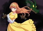  breasts dragon dragon_lord dragon_quest dragon_quest_i dress gloves hyakuen_raitaa jewelry long_hair medium_breasts orange_hair princess princess_laura solo tiara 