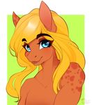  anthro blonde_hair blue_eyes equine female fur hair lips looking_at_viewer male mammal orange_fur pacevanrign simple_background smile solo spots 