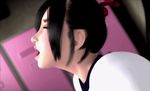  1girl 3d animated animated_gif black_hair from_side gym_uniform indoors moaning open_mouth ponytail profile solo t-shirt tongue umemaro 