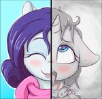  2017 alcor90 blue_eyes blush collar equine eyeshadow female feral friendship_is_magic hair hi_res horn makeup mammal my_little_pony rarity_(mlp) scarf smile solo sweat tongue tongue_out unicorn 