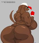  anthro big_breasts big_butt bizcochito breasts brown_eyes brown_fur butt canine clothing cum cum_in_ass cum_inside dog english_text female fur gloves hat huge_breasts huge_butt long_ears mammal muscular muscular_female nude slightly_chubby smile solo text tinder 