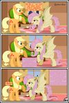  applejack_(mlp) bat_pony blonde_hair earth_pony equine fangs flutterbat_(mlp) fluttershy_(mlp) friendship_is_magic green_eyes gutovi-kun hair horse licking mammal my_little_pony pegasus pink_hair pony red_eyes tongue tongue_out wings 