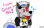  &lt;3 &lt;3_eyes canine clothed clothing crossdressing cyberwolfjv maid_uniform male male/male mammal saliva tongue uniform wolf 