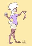  2017 anthro artbirchly_(artist) bottomless butt caprine clothed clothing cup disney female mammal sheep signature simple_background solo underwear wool zootopia 