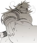  butt feline magan male mammal muscular muscular_male pecs presenting simple_background solo sweat tiger tokyo_afterschool_summoners tongue tongue_out white_background xxomgx 