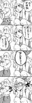  1girl bald blush breasts cleavage comic dragon_ball dragon_ball_(classic) full-face_blush greyscale hairband head_rest highres long_hair lunch_(dragon_ball) monochrome muscle open_mouth smile sweat tank_top tenshinhan third_eye tkgsize translation_request wristband 