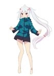  :o ahoge bangs barefoot blush bow commentary_request cosplay eromanga_sensei eyebrows_visible_through_hair full_body grey_hair hair_bow hair_ornament hair_scrunchie izumi_sagiri izumi_sagiri_(cosplay) jacket long_hair open_mouth original pink_bow red_eyes scrunchie shirono_mirai side_ponytail simple_background sketch solo standing very_long_hair white_background zero_(miraichizu) 