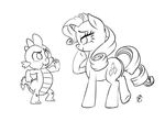  biceps black_and_white curly_hair cutie_mark dragon duo equine eye_contact eyelashes female feral flexing friendship_is_magic hair horn horse male mammal monochrome muscular my_little_pony pia-sama pony pose rarity_(mlp) sharp_teeth signature simple_background smile spike_(mlp) teeth unicorn white_background 