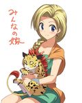  bianca blonde_hair blue_eyes blush borongo braid breasts cape cleavage dragon_quest dragon_quest_v dress earrings hair_over_shoulder hyakuen_raitaa jewelry large_breasts long_hair single_braid smile 