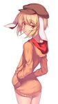  animal_ears blonde_hair bunny_ears cowboy_shot eating eyebrows_visible_through_hair flat_cap floppy_ears hands_in_pockets hat hood hooded_sweater hoodie kaiza_(rider000) long_sleeves looking_at_viewer looking_back red_eyes ringo_(touhou) short_hair solo standing sweater touhou transparent_background 
