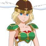  armor armored_dress bad_id bad_pixiv_id blonde_hair blue_eyes braid breasts green_armor head_wings helmet kei-co long_hair medium_breasts single_braid solo valkyrie valkyrie_(vnd) valkyrie_no_densetsu winged_helmet 