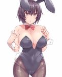  :o animal_ears ass_visible_through_thighs bad_id bad_twitter_id blush bow bowtie breasts brown_hair brown_legwear bunny_ears bunny_girl bunny_tail bunnysuit cleavage commentary_request covered_navel cowboy_shot detached_collar eyebrows_visible_through_hair hair_between_eyes hasu_(hk_works) large_breasts legs_apart leotard light_brown_eyes looking_at_viewer nail_polish open_mouth original pantyhose parted_lips pink_nails red_bow red_neckwear shiny shiny_clothes shiny_skin short_hair simple_background skin_tight solo standing strapless strapless_leotard tail tsurime white_background wrist_cuffs 
