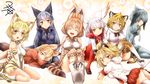  :d ^_^ animal_ears ass bangs bare_shoulders black_gloves black_hair black_legwear blonde_hair blunt_bangs blush boots bow bowtie breasts cat_ears cat_tail closed_eyes commentary_request elbow_gloves eyebrows_visible_through_hair ezo_red_fox_(kemono_friends) fox_ears fox_tail fur_collar fur_trim gloves grey_hair grey_legwear grey_shirt grey_shorts hair_between_eyes head_wings high-waist_skirt highres jacket jaguar_(kemono_friends) jaguar_ears japanese_crested_ibis_(kemono_friends) kemono_friends lap_pillow lion_(kemono_friends) lion_ears lion_tail long_hair long_sleeves looking_at_viewer lying mary_janes medium_breasts multicolored_hair multiple_girls necktie no_panties on_side on_stomach open_mouth pantyhose pleated_skirt red_hair red_legwear sand_cat_(kemono_friends) serval_(kemono_friends) serval_ears serval_print serval_tail shirt shoebill_(kemono_friends) shoes short_hair short_sleeves shorts silver_fox_(kemono_friends) silver_hair sitting skirt sleeveless sleeveless_shirt smile streaked_hair striped_tail tail thighhighs two-tone_hair v_arms white_hair white_legwear white_shirt yellow_eyes yua_(checkmate) 
