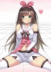  ;q a.i._channel blue_eyes blush bow breasts brown_hair commentary_request drooling fingering hair_bow hairband hand_under_clothes hand_under_shorts highres kizuna_ai long_hair looking_at_viewer masturbation medium_breasts multicolored_hair navel one_eye_closed pink_bow sailor_collar saliva shorts smile solo spread_legs tongue tongue_out virtual_youtuber weiyinji_xsk 