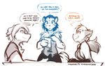  adira_(twokinds) canine clothed clothing crossgender ear_piercing english_text evals feline female fox fur hair keidran male mammal mike_(twokinds) monochrome paper pen piercing ponytail simple_background sketch text tom_fischbach twokinds white_background wolf 