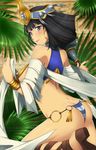  1girl ass black_hair blue_eyes bracelet breasts egyptian egyptian_clothes high_heels jewelry large_breasts lips menace queen&#039;s_blade short_hair solo striped striped_underwear thighs underboob 