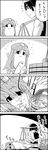  4koma bow braid bucket comic commentary_request fish greyscale hair_bow hat highres hong_meiling kneeling long_hair lying monochrome on_side shaded_face slapping smile star sweat tani_takeshi touhou translation_request twin_braids water yukkuri_shiteitte_ne 